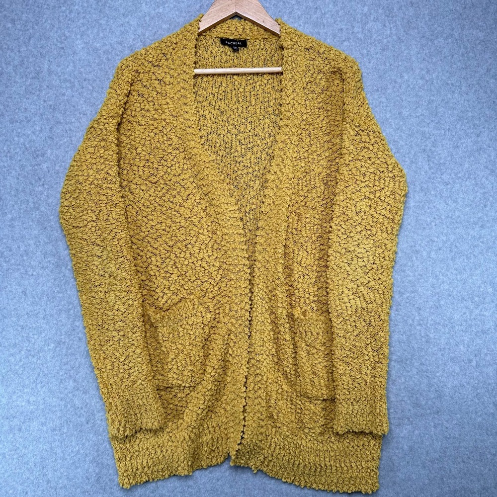 RACHEAL‎ Mustard Yellow Textured Popcorn Knit Open Front Cardigan Sweater S/M